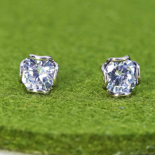 8mm, Vintage sterling silver cz studs, fashion minimalist 925 earrings