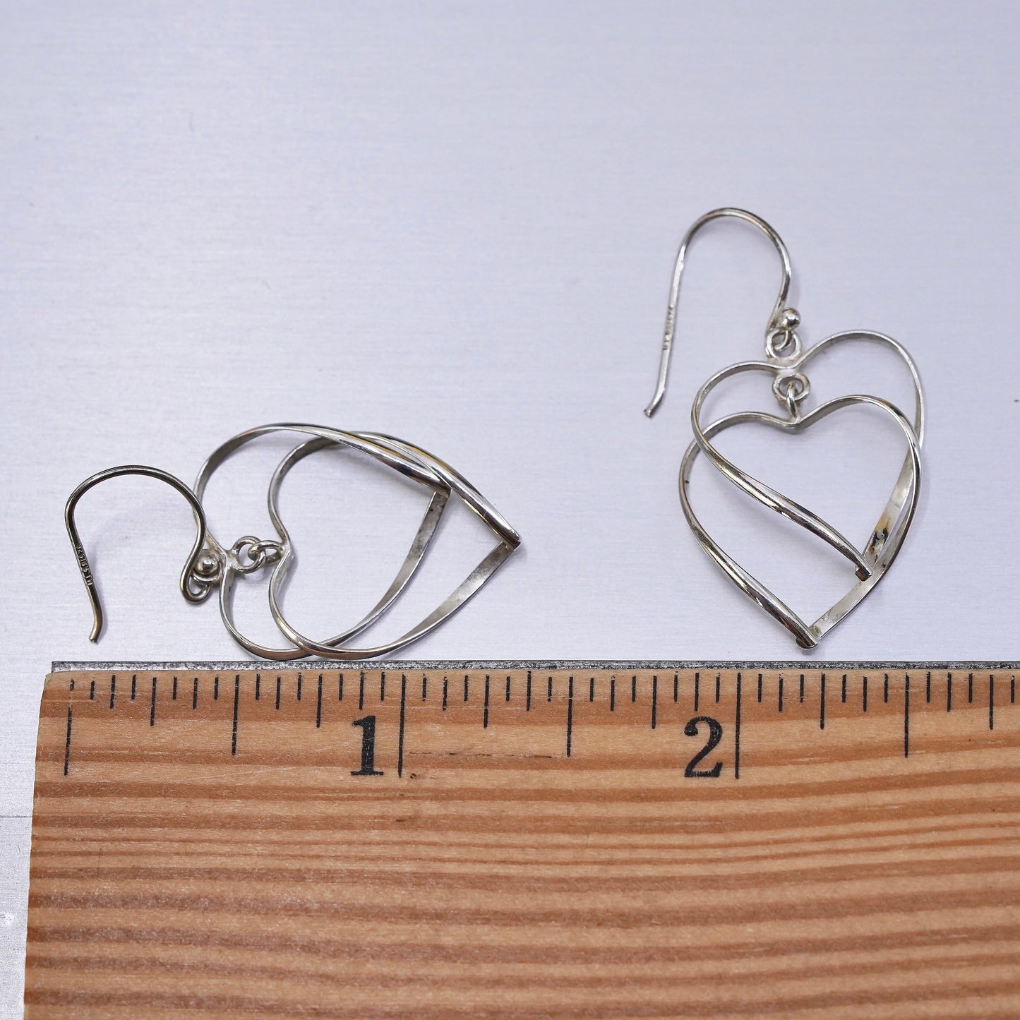 Vintage Sterling silver handmade earrings, 925 double heart