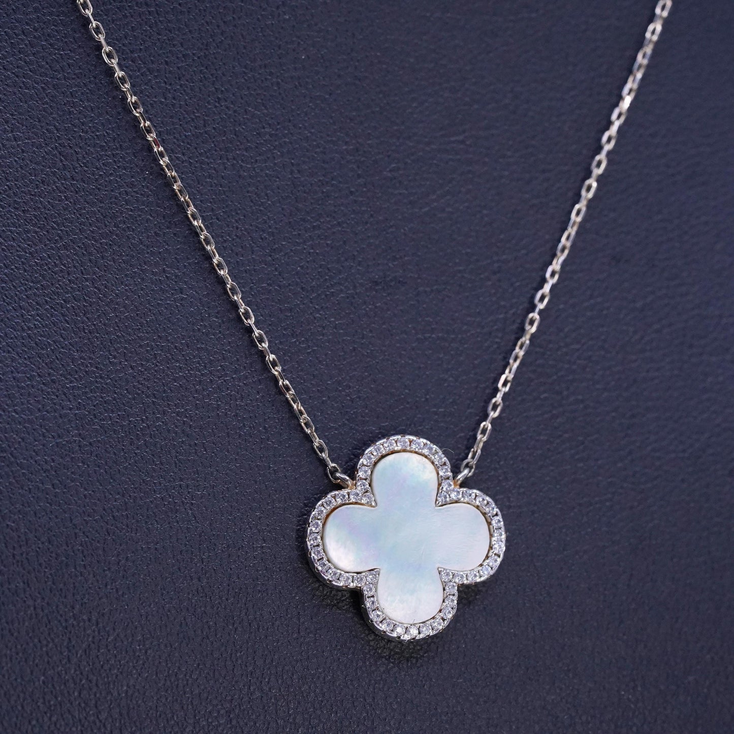 16+2", vermeil gold Sterling 925 silver necklace mother of pearl flower pendant