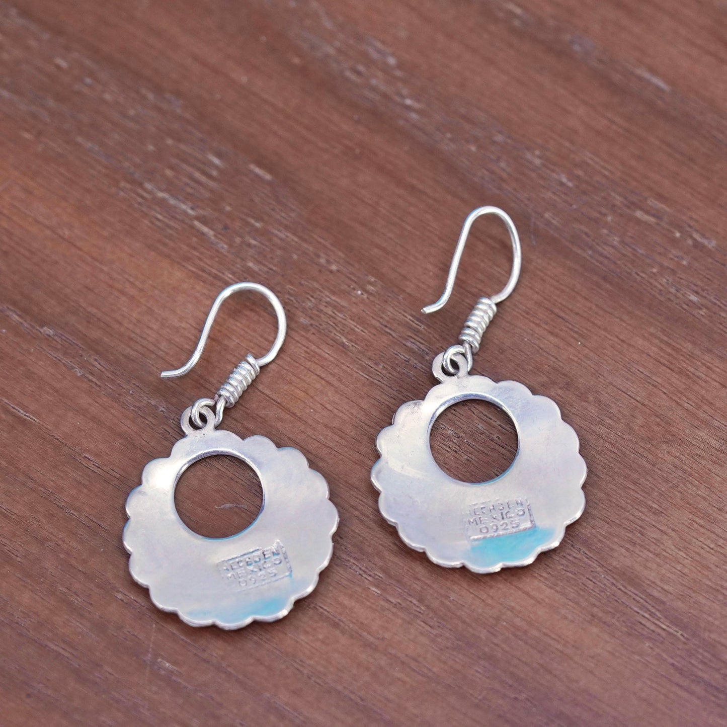 Hecho En Mexico Sterling Silver 925 handmade Earrings. mayan temple embossed