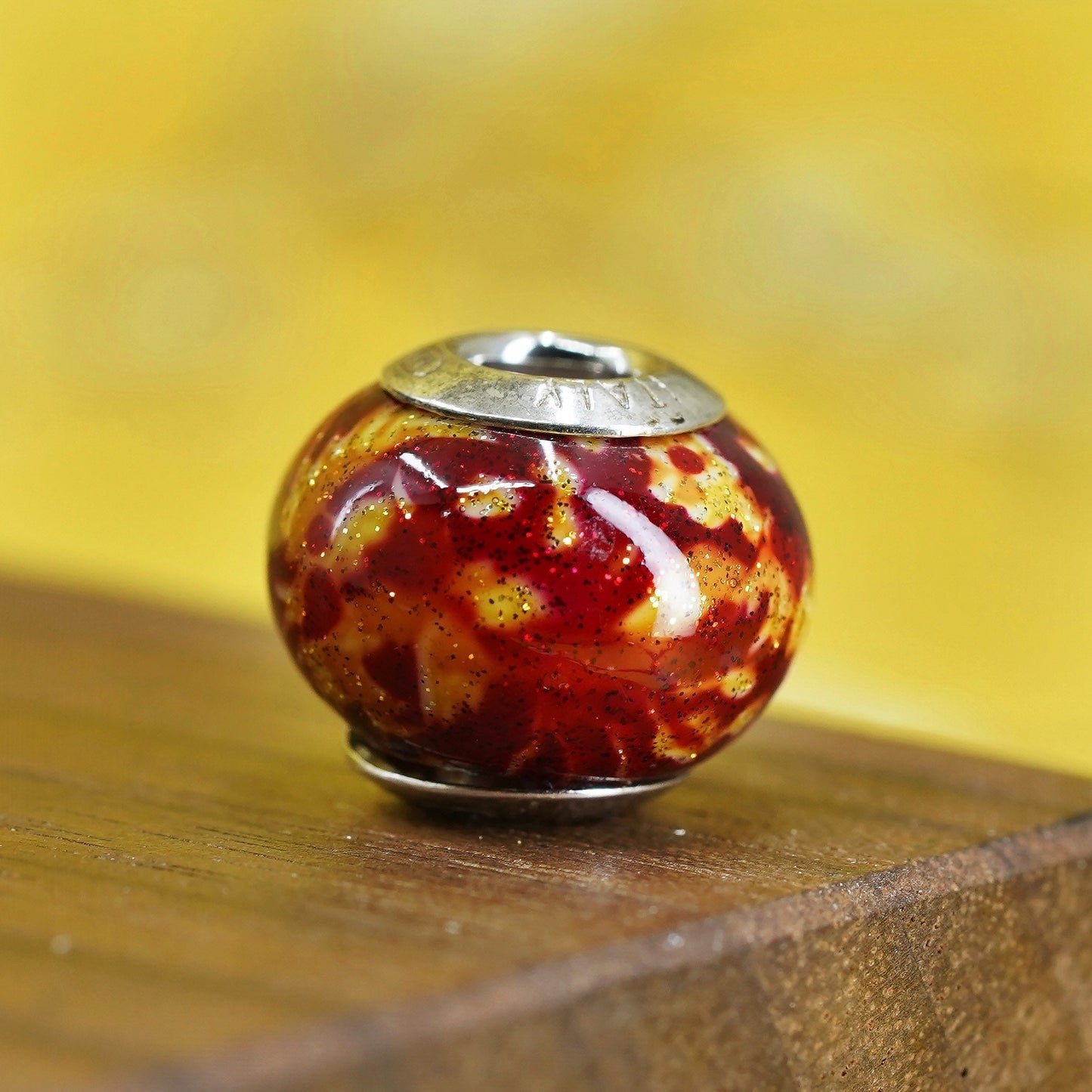Vintage handmade red Murano glass bead Sterling 925 silver charm