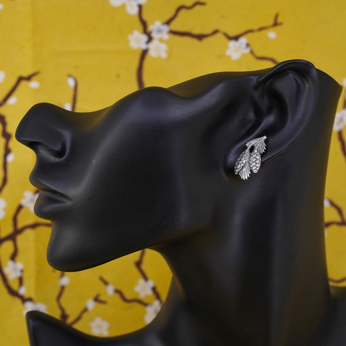 Vintage Sterling silver handmade earrings, 925 pinecone studs