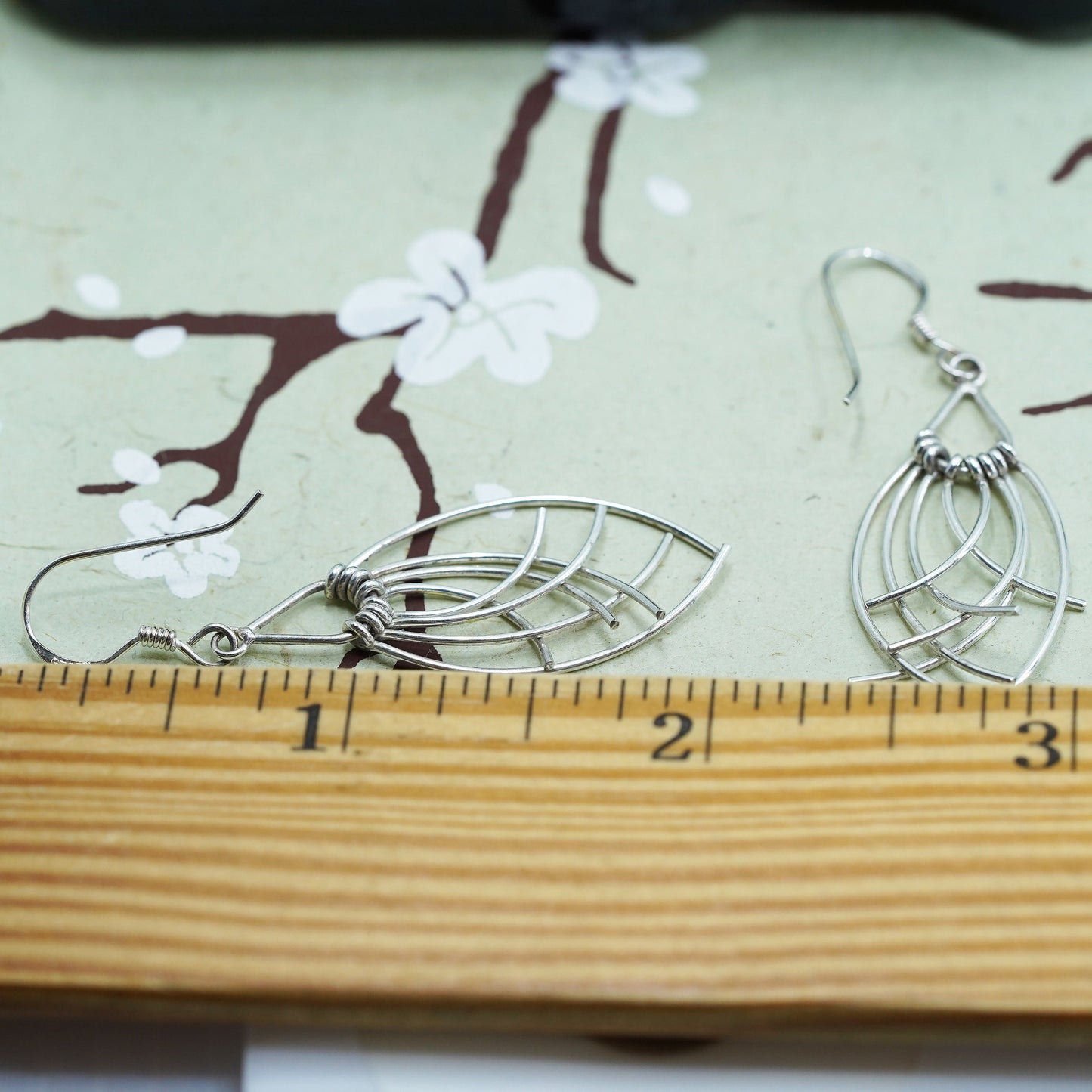 Vintage sterling silver handmade modern earrings, 925 simplified fish