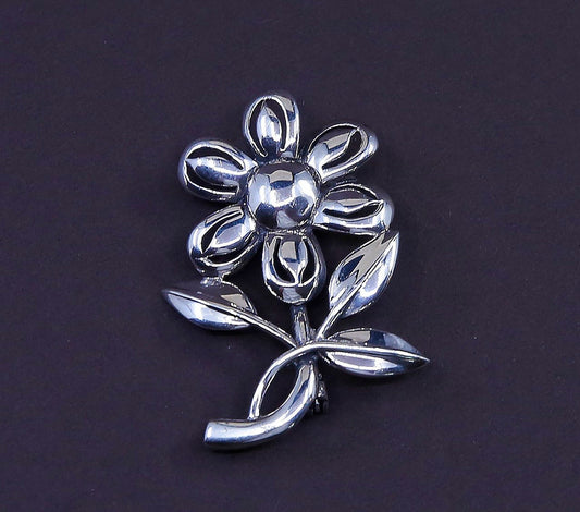Vintage handmade sterling 925 silver flower shaped flower brooch