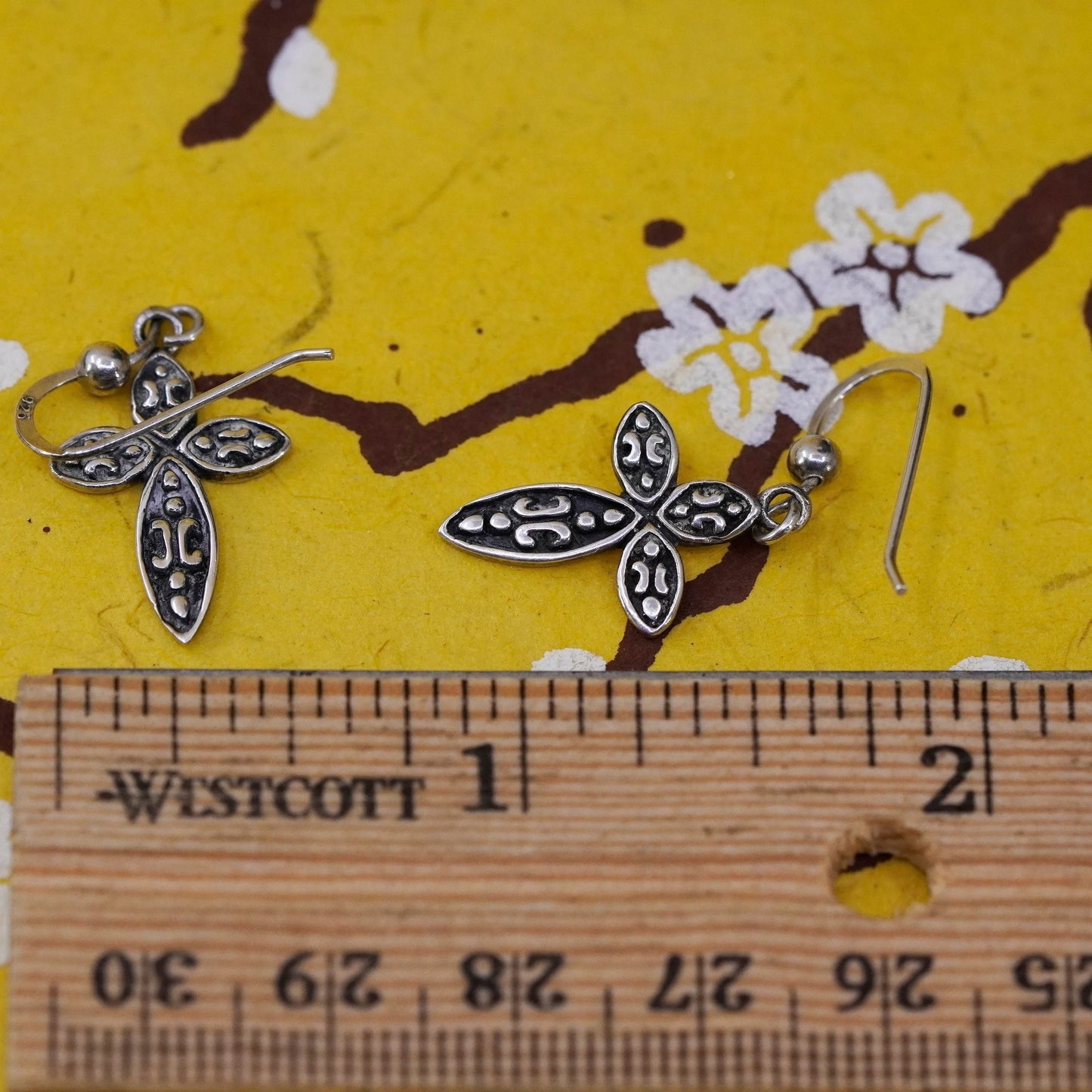 Vintage Sterling silver handmade dangles, textured 925 cross earrings