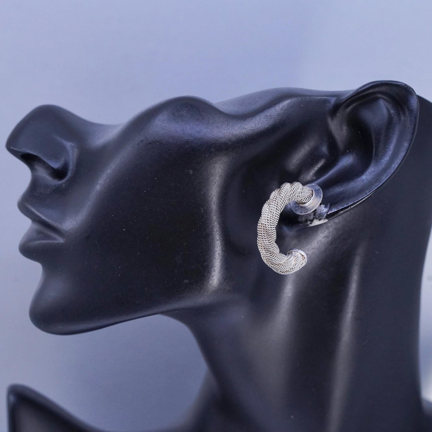 1.25", vintage Italian Sterling silver handmade earrings, 925 huggie hoops