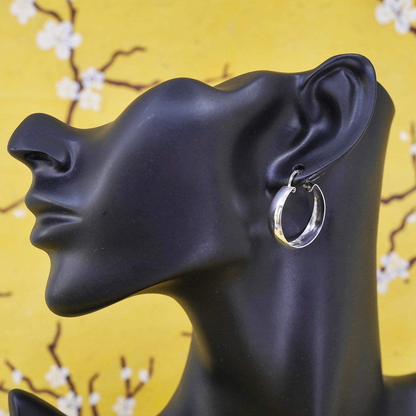 1", Sterling silver handmade hoop earrings, wide 925 silver huggie