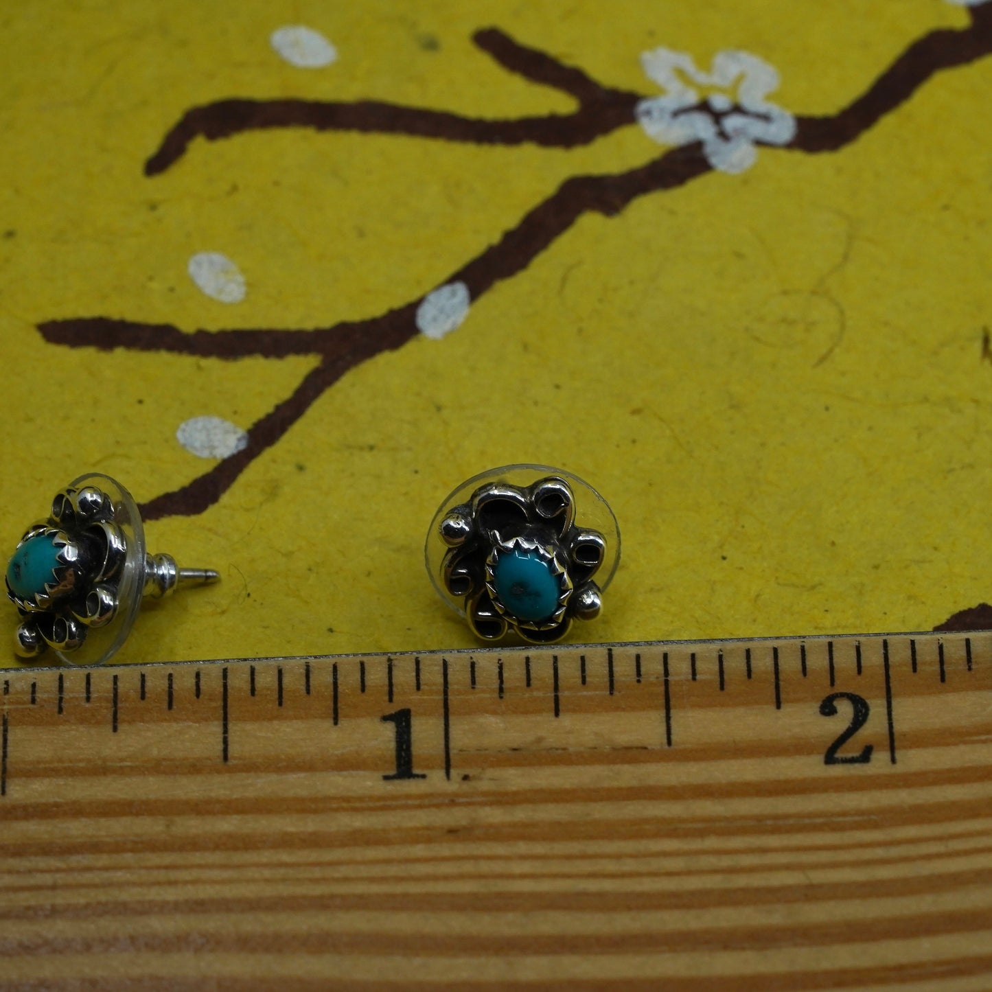 southwestern Sterling Silver Native American Earrings, 925 studs with turquoise