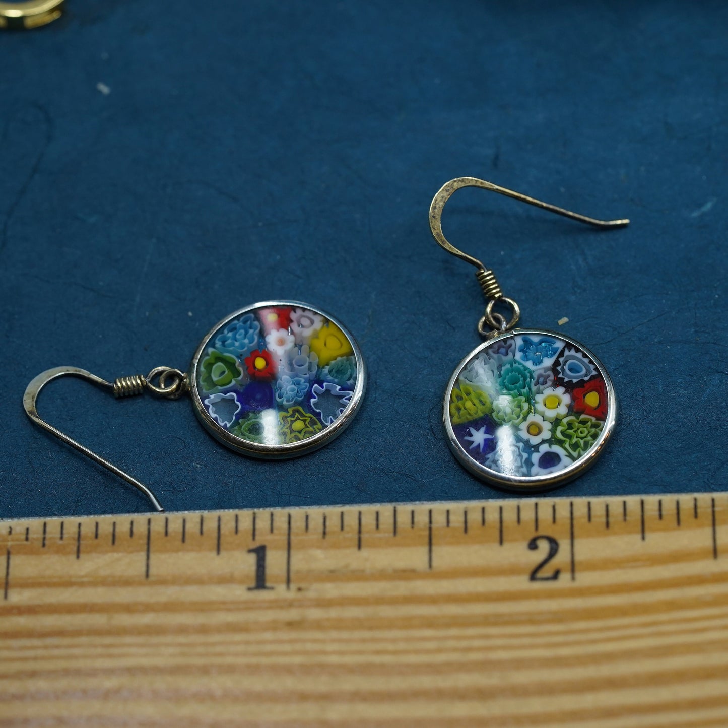 Vintage sterling silver handmade earrings, 925 hooks with Italian murano glass