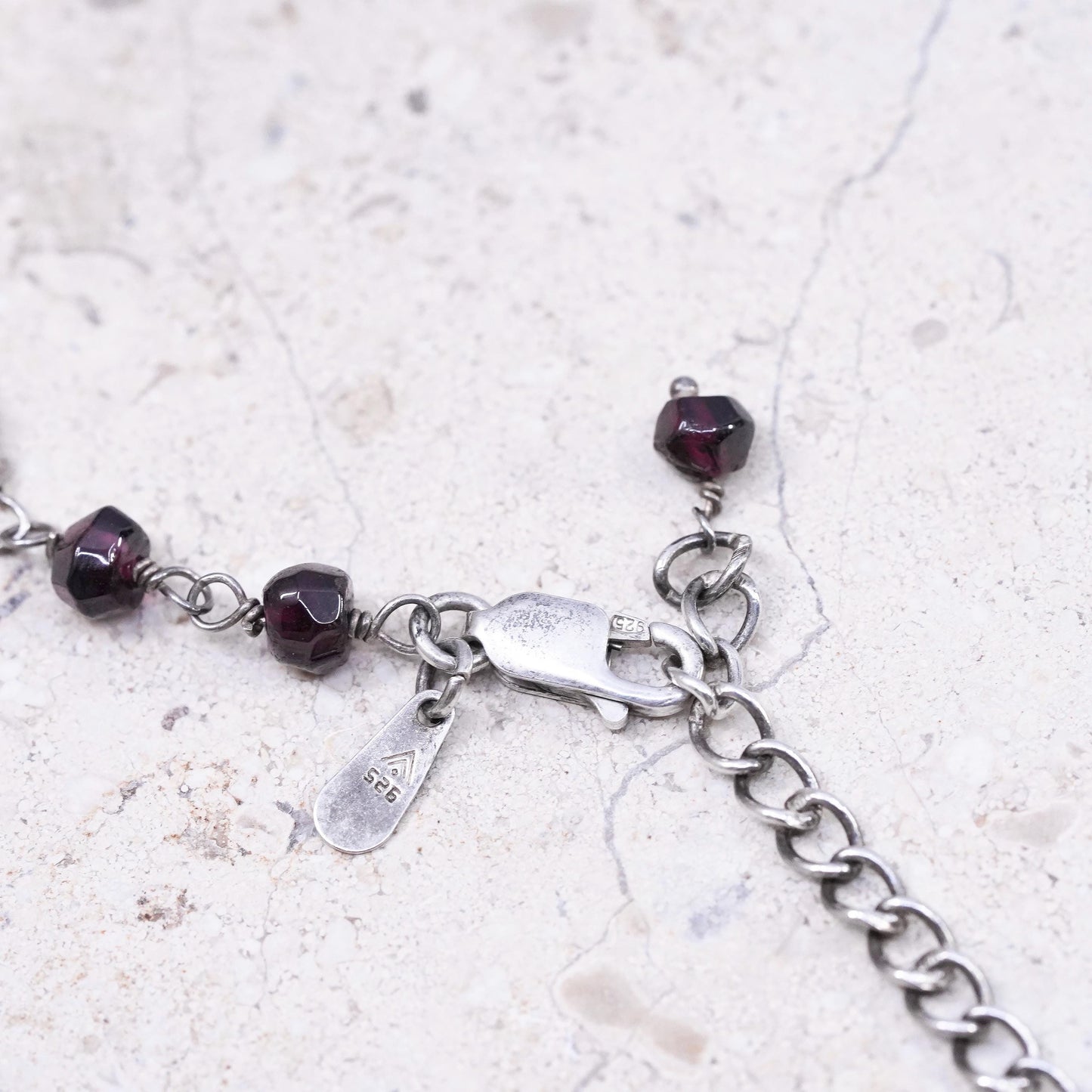 16+2”, SILPADA Retired Sterling Silver 925 Garnet Beads Chain Necklace N1053