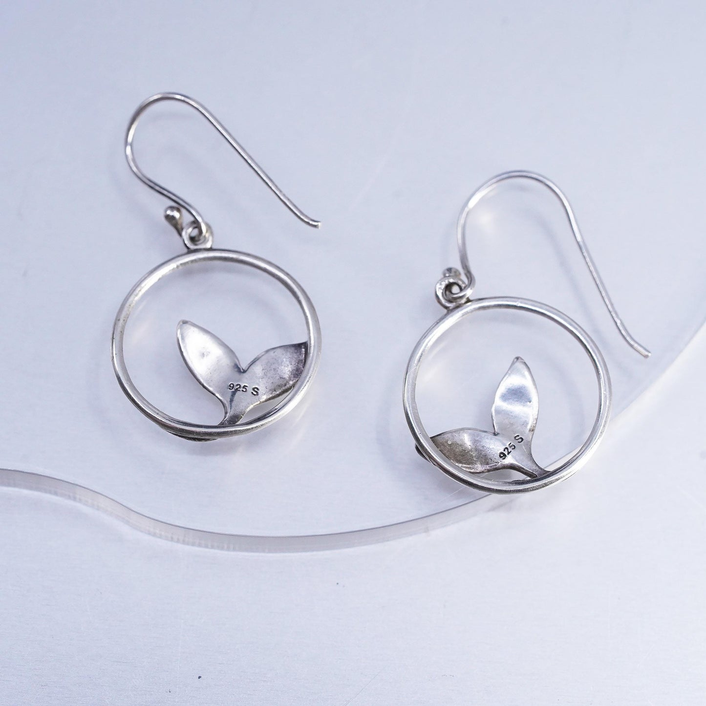 Vintage Sterling 925 silver handmade leaf circle earrings