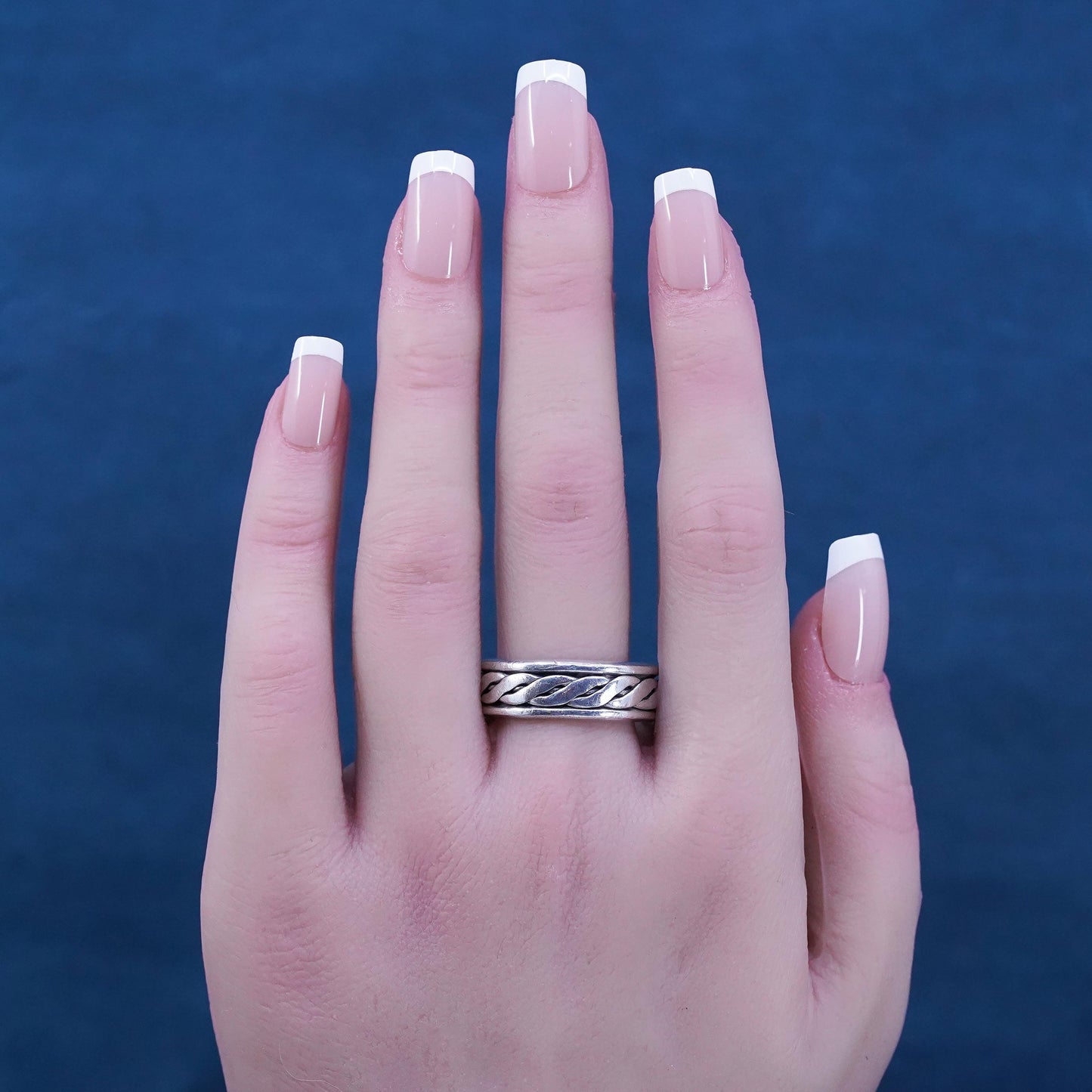 Size 11, vintage sterling silver handmade band, 925 cable spinner ring