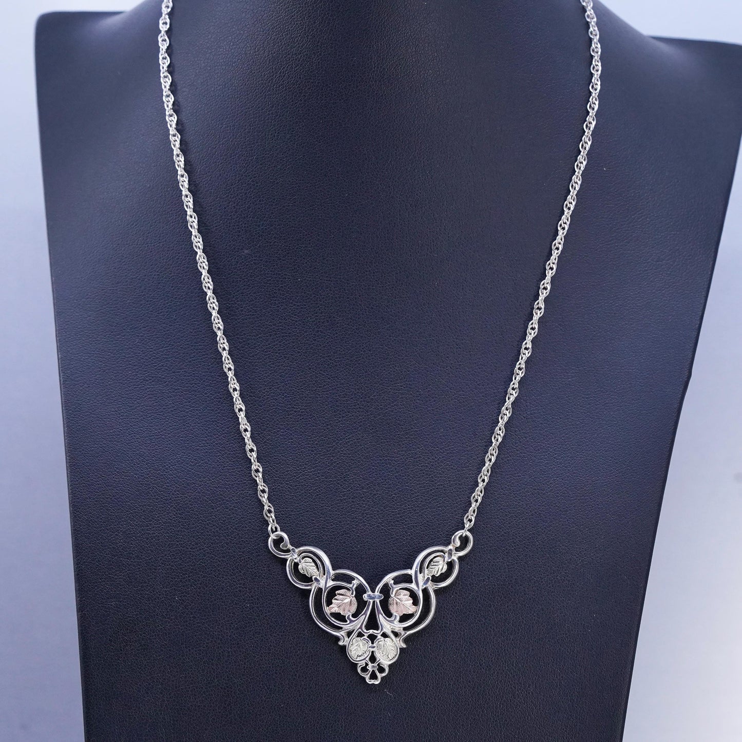 18” Black Hills Co CCO Sterling 925 silver necklace 12K rose gold grape vines