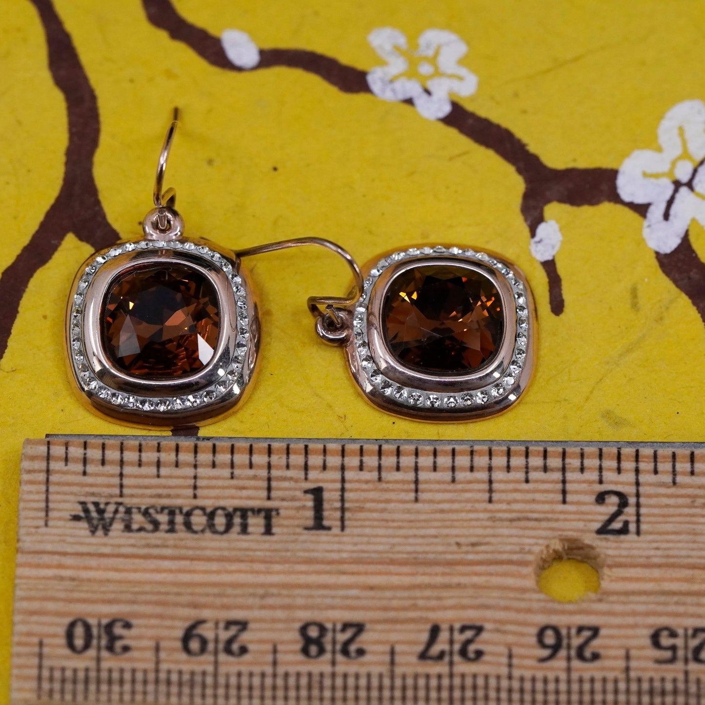 rose gold over Sterling 925 silver handmade earrings with checker cut crystal