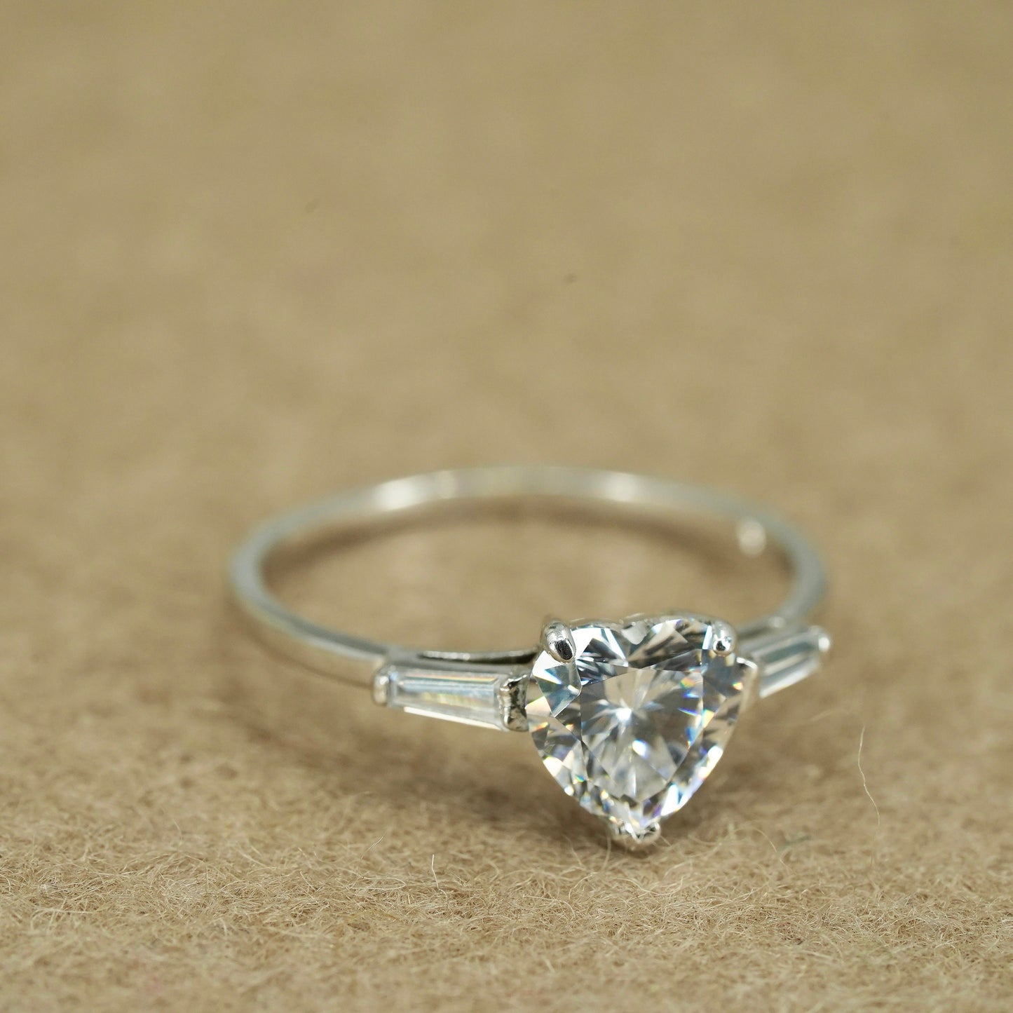 Size 10.25 vintage Sterling 925 silver engagement double ring with heart Cz