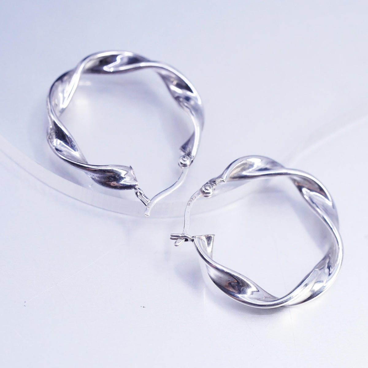 1", Vintage Sterling Silver Handmade Hoops, Italy 925 Twisted earrings, Huggie