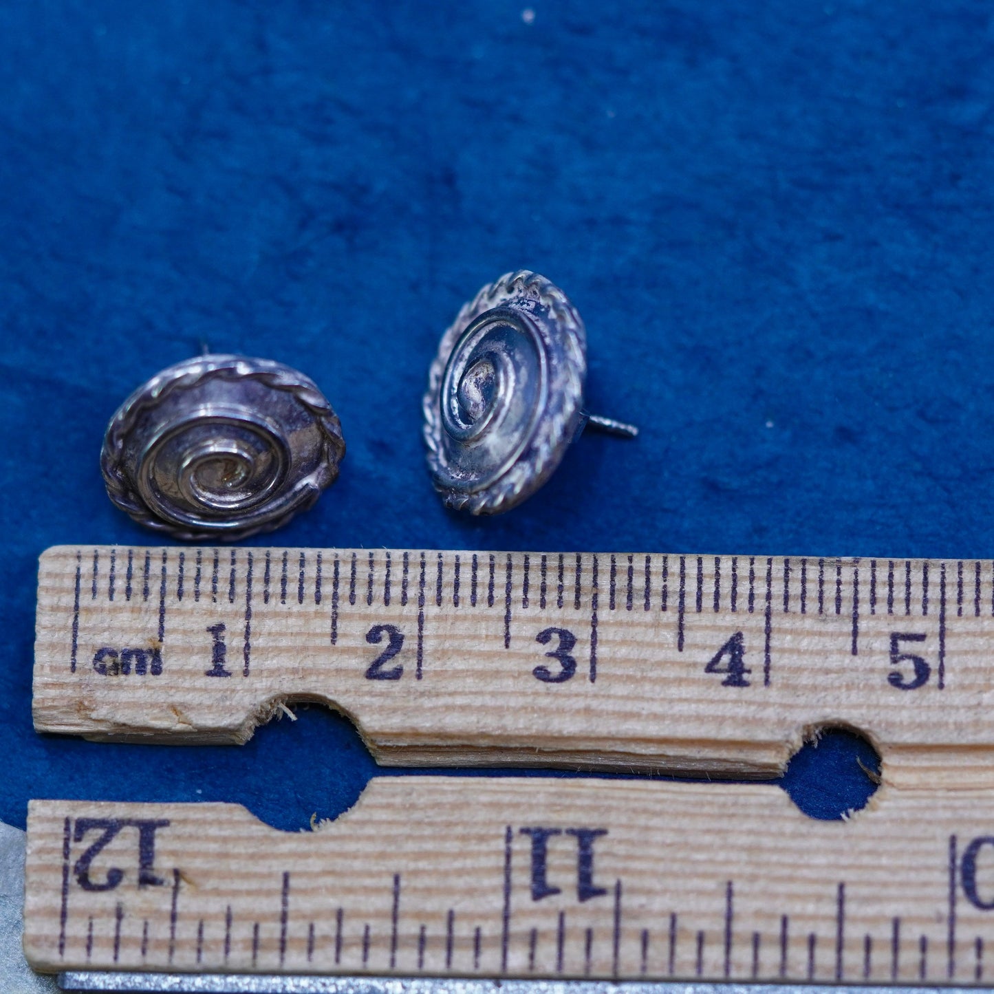 Vintage Native American sterling silver handmade earrings, 925 spiral studs