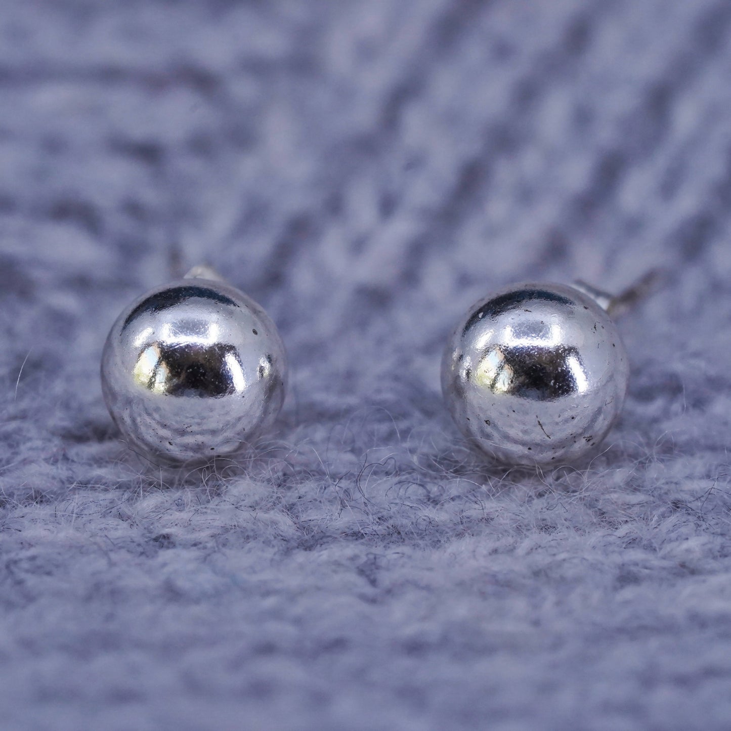 8mm, Vintage sterling silver handmade earrings, 925 studs