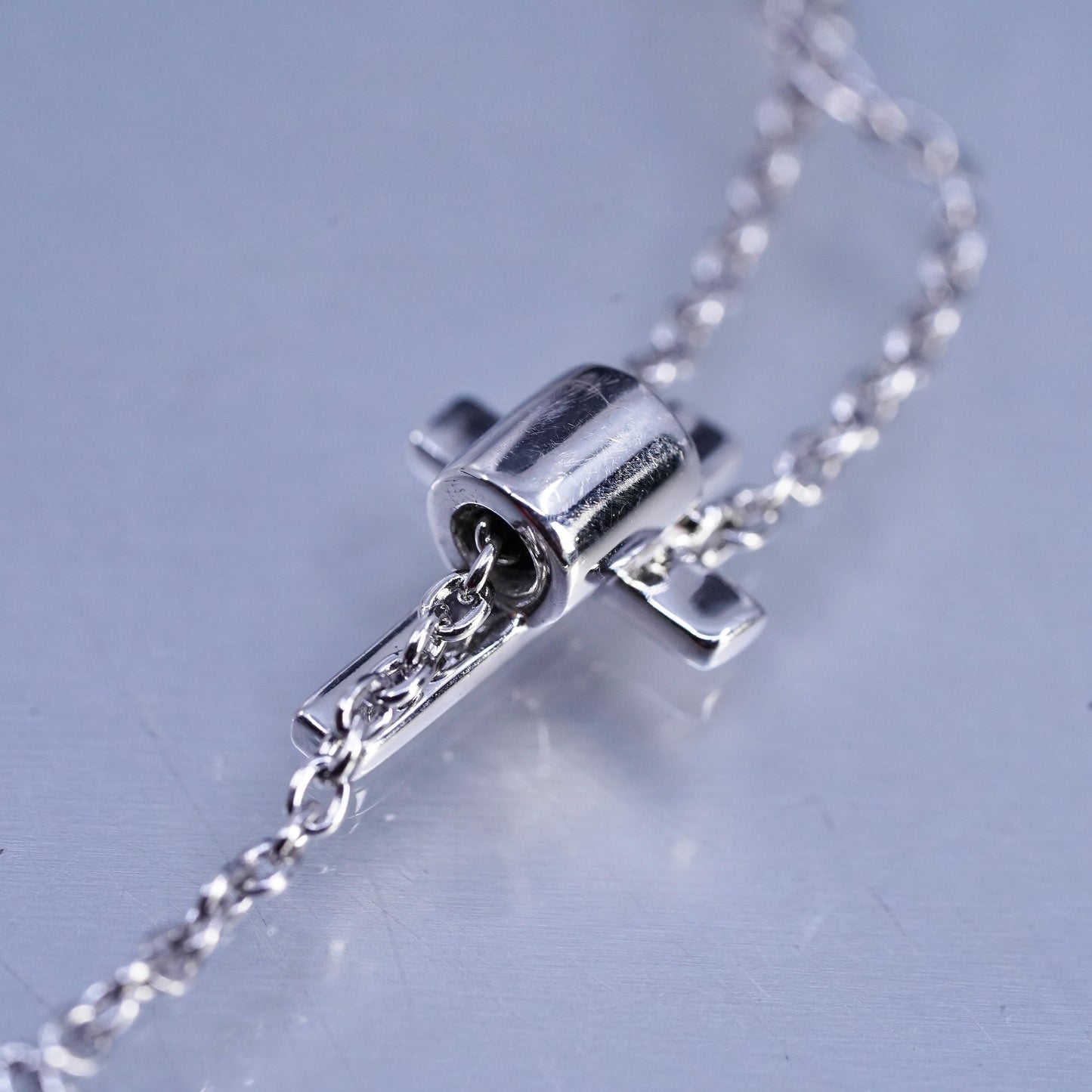 32", vintage Sterling 925 silver handmade extra long circle necklace cross