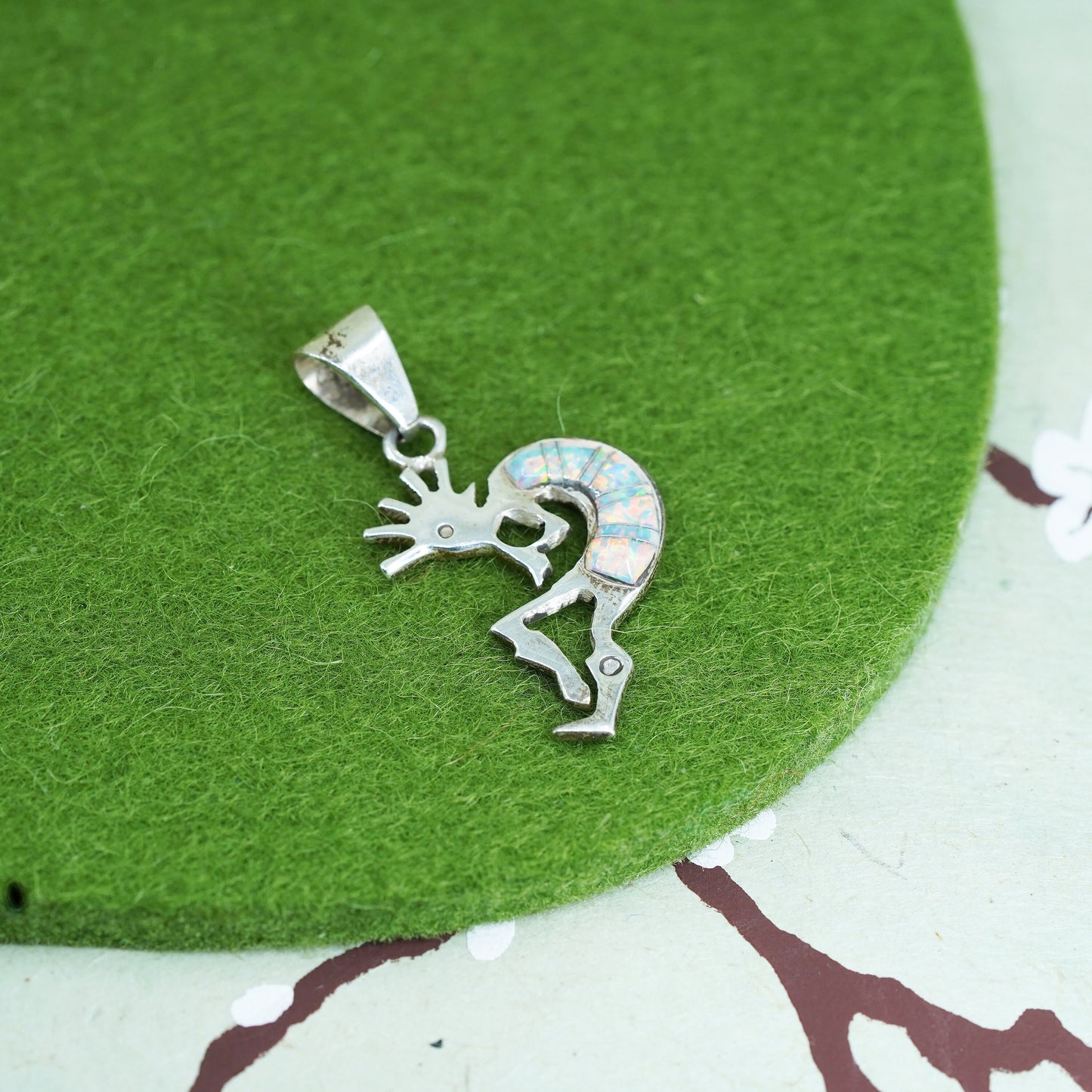 native American Sterling silver pendant, 925 kokopelli turquoise and opal