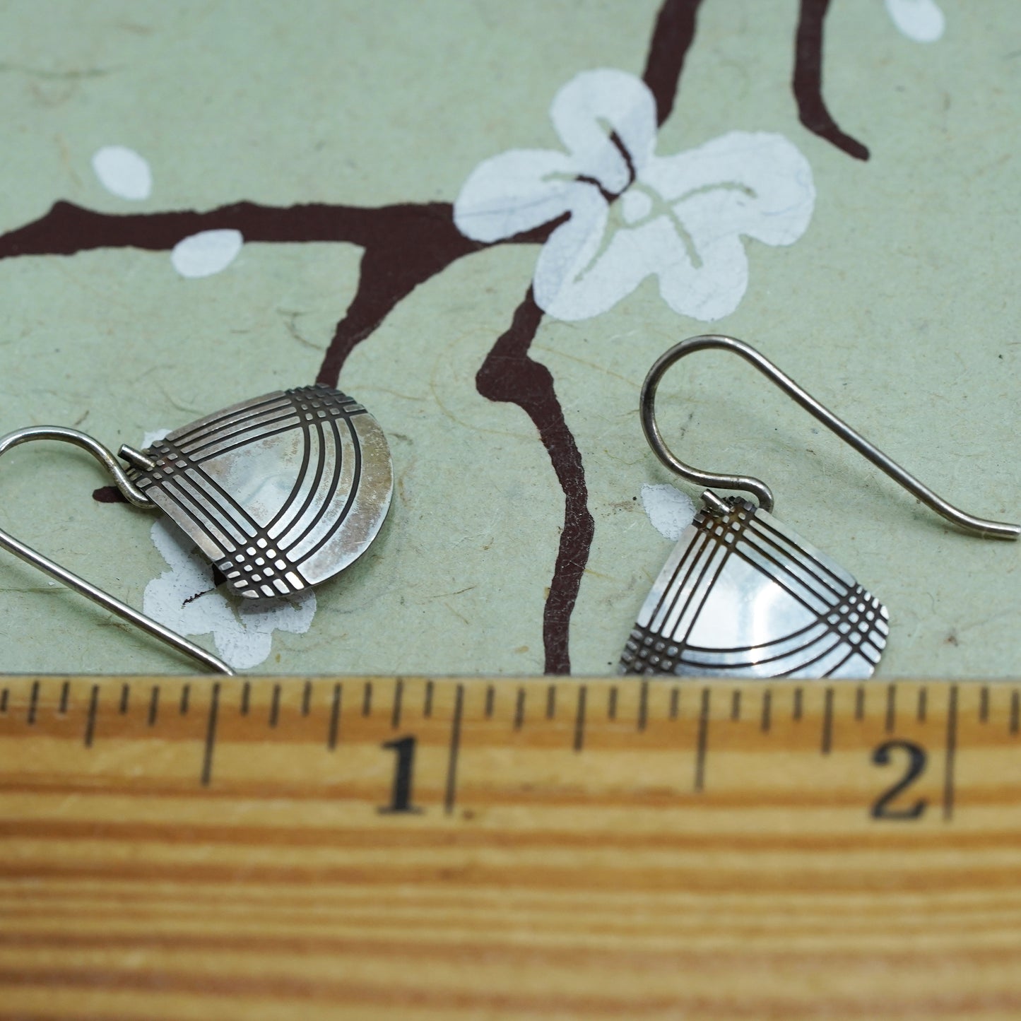 Vintage modern sterling silver handmade earrings, 925 shell dangles