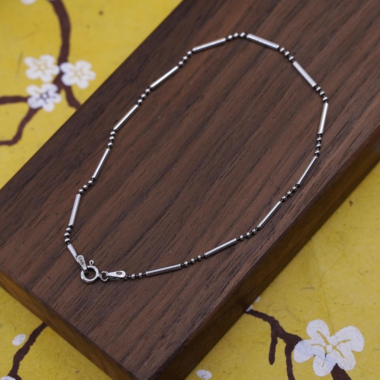 8.75”, Vintage Sterling silver handmade bracelet, 925 bar bead link chain