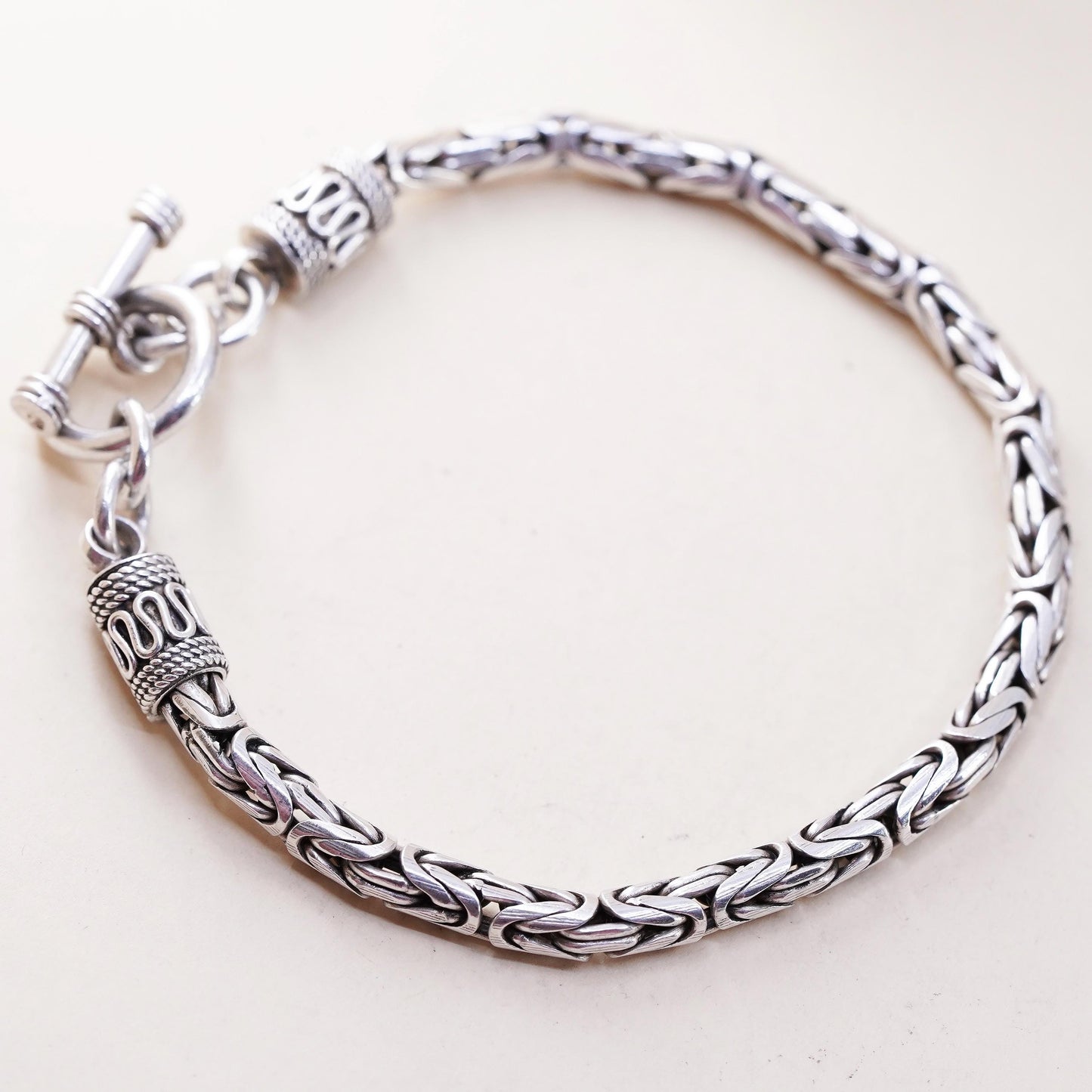 7", vintage Sterling silver handmade bracelet, 925 Byzantine, birdcage chain