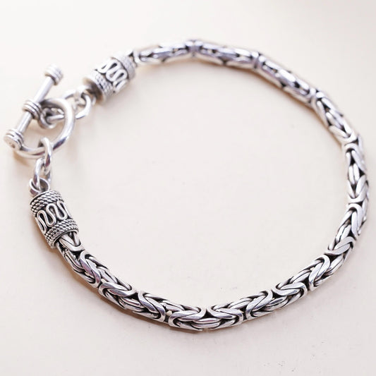 7", vintage Sterling silver handmade bracelet, 925 Byzantine, birdcage chain