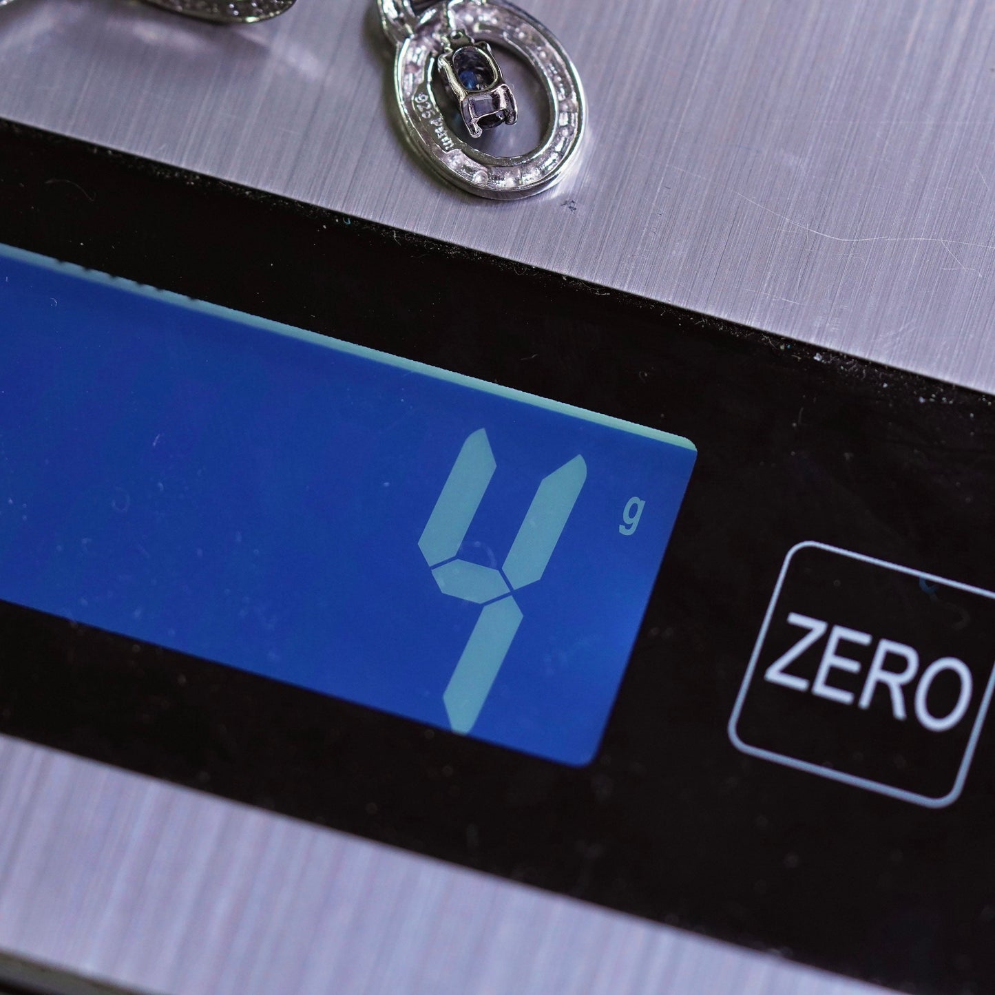 Vintage Sterling silver earrings, 925 oval drops with sapphire and diamond