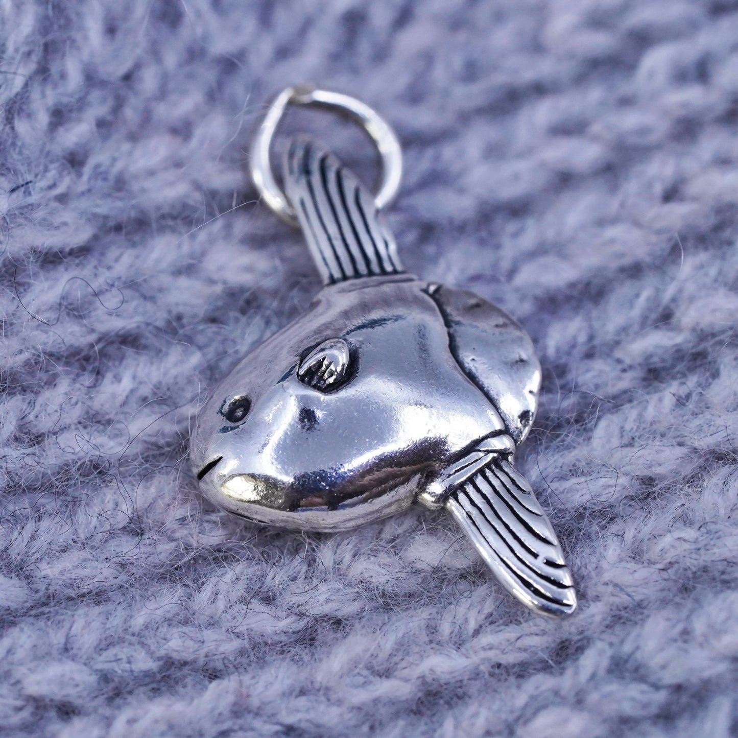 Vintage Sterling silver handmade pendant, 925 fish charm
