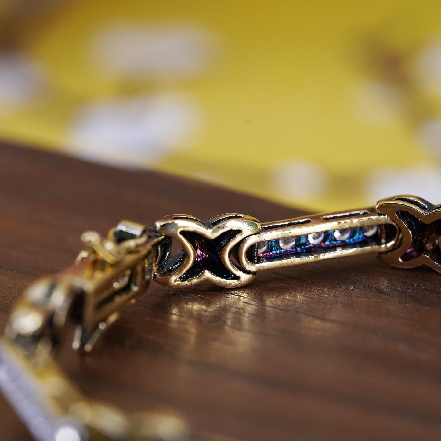 7.25”, vermeil gold over Sterling 925 silver tennis bracelet with cluster cz