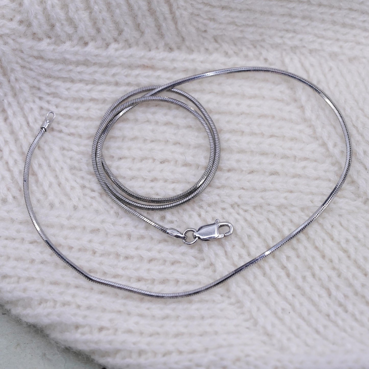 18", 1mm, Vintage sterling silver diamond cut snake chain, Italy 925 necklace