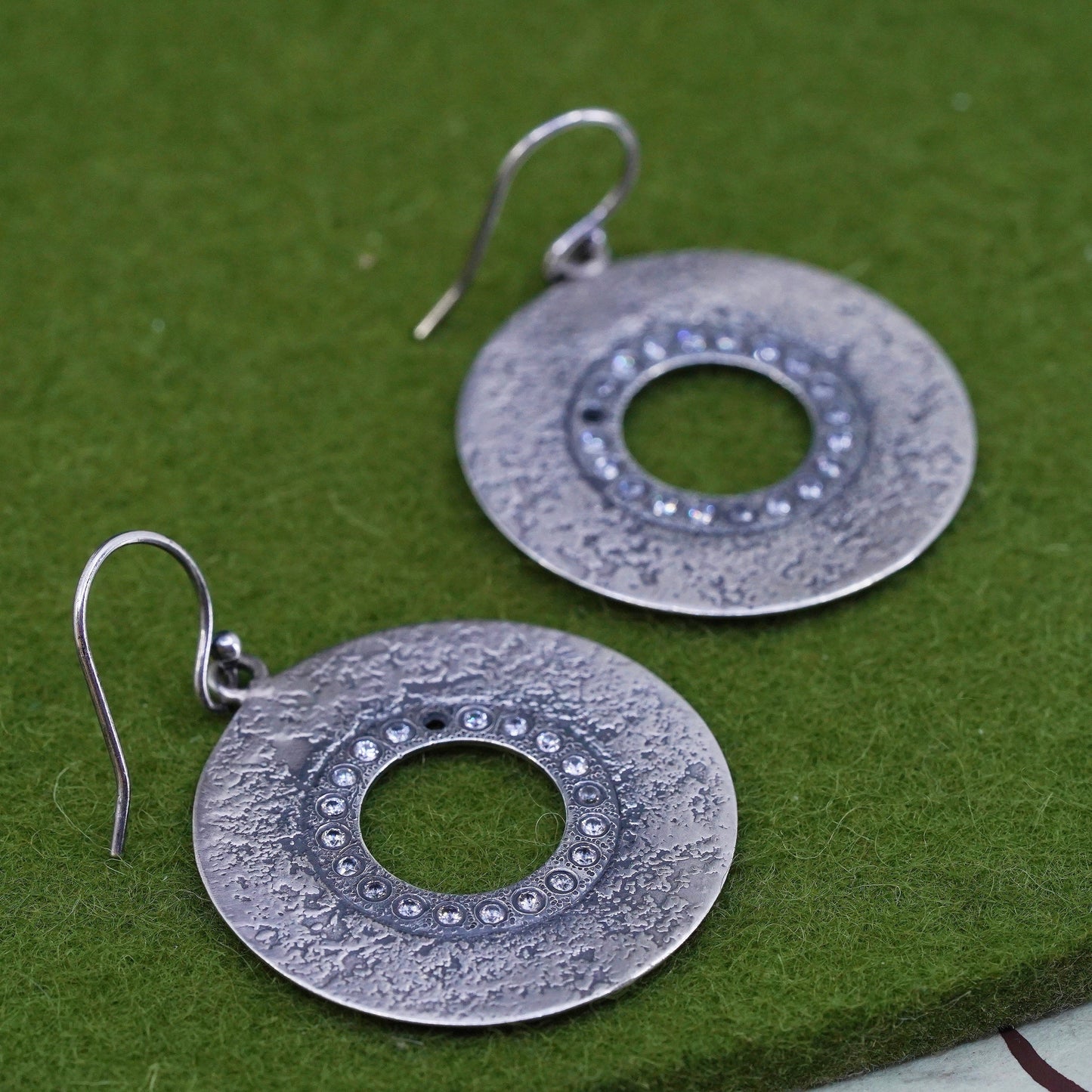Vintage Silpada W1871 Oxidized Sterling Silver Earrings CZ Circle Cubic Round