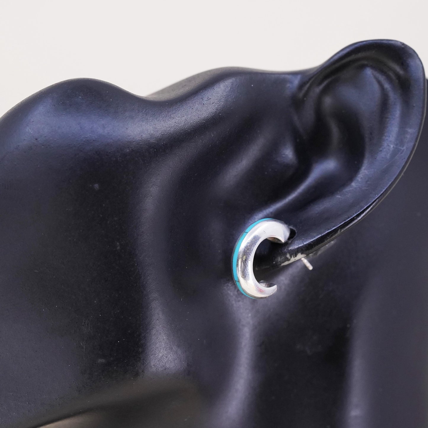 0.5”, Vintage sterling silver single earring, southwestern hoop stud turquoise
