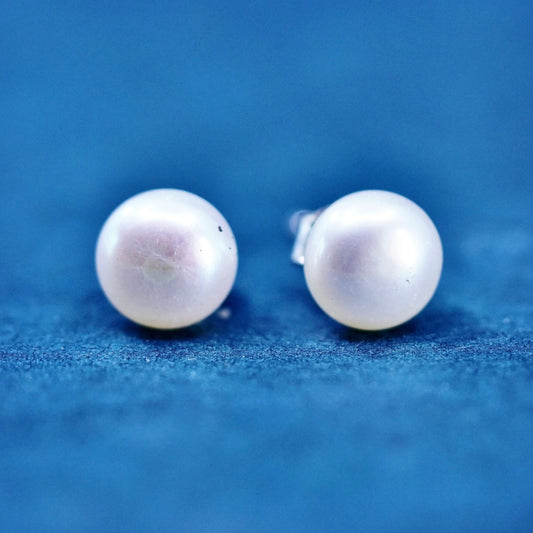 5mm, Sterling 925 silver with freshwater pearl studs earrings