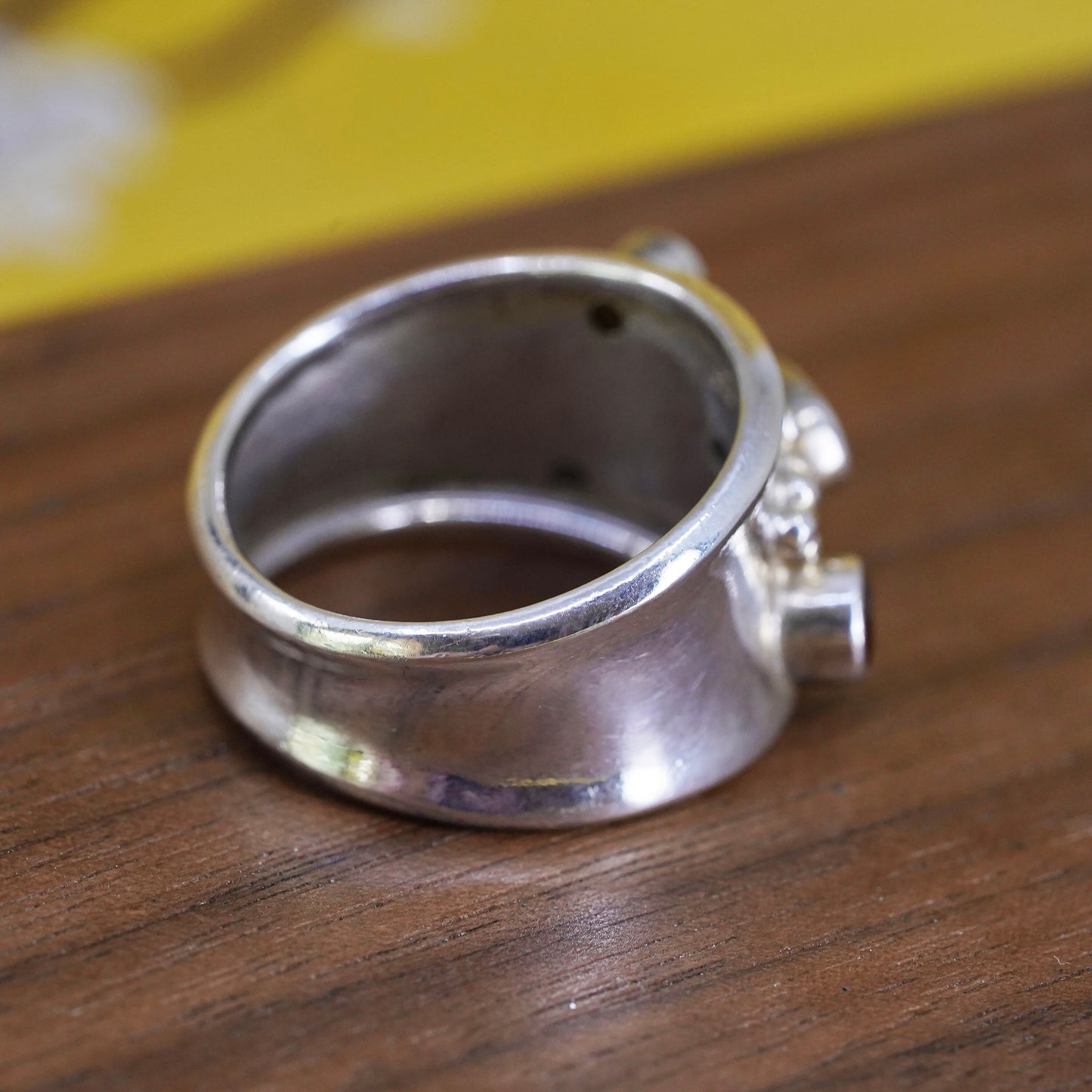 Size 8.25, Sterling 925 silver ring with ruby, peridot, amethyst and citrine