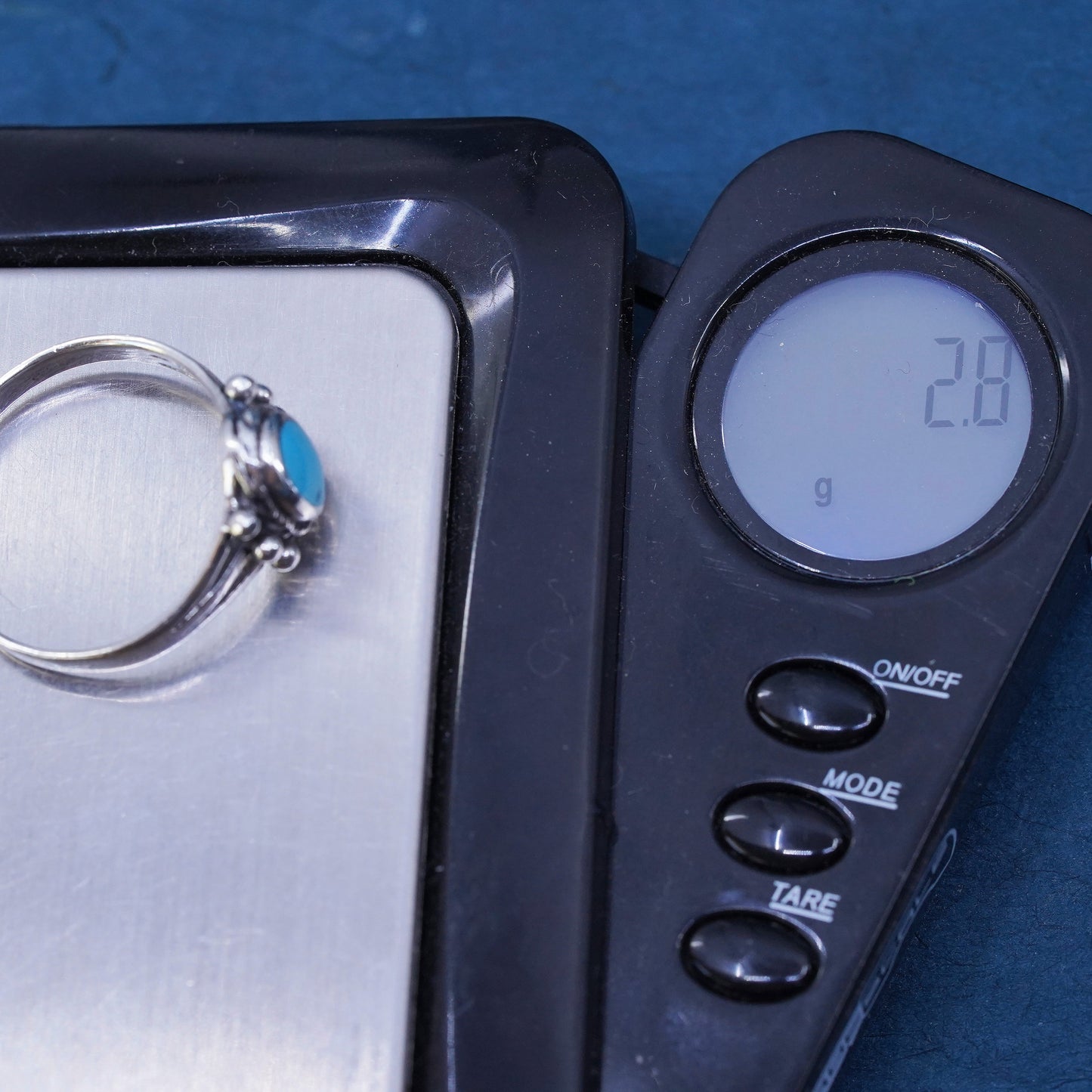 Size 9.5, vintage Sterling 925 silver handmade ring with turquoise and beads