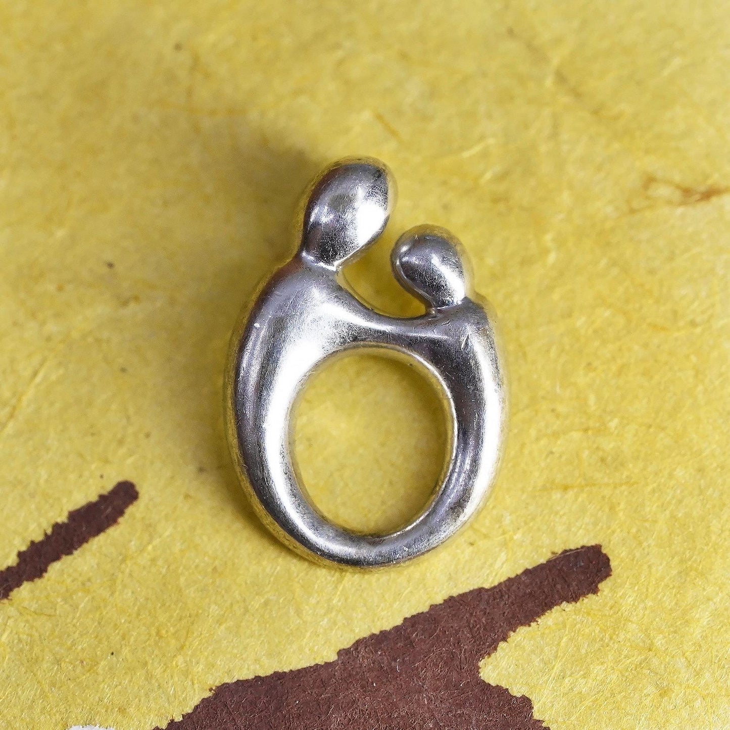Vintage Sterling silver handmade prayer pendant, Simple 925 mother and baby