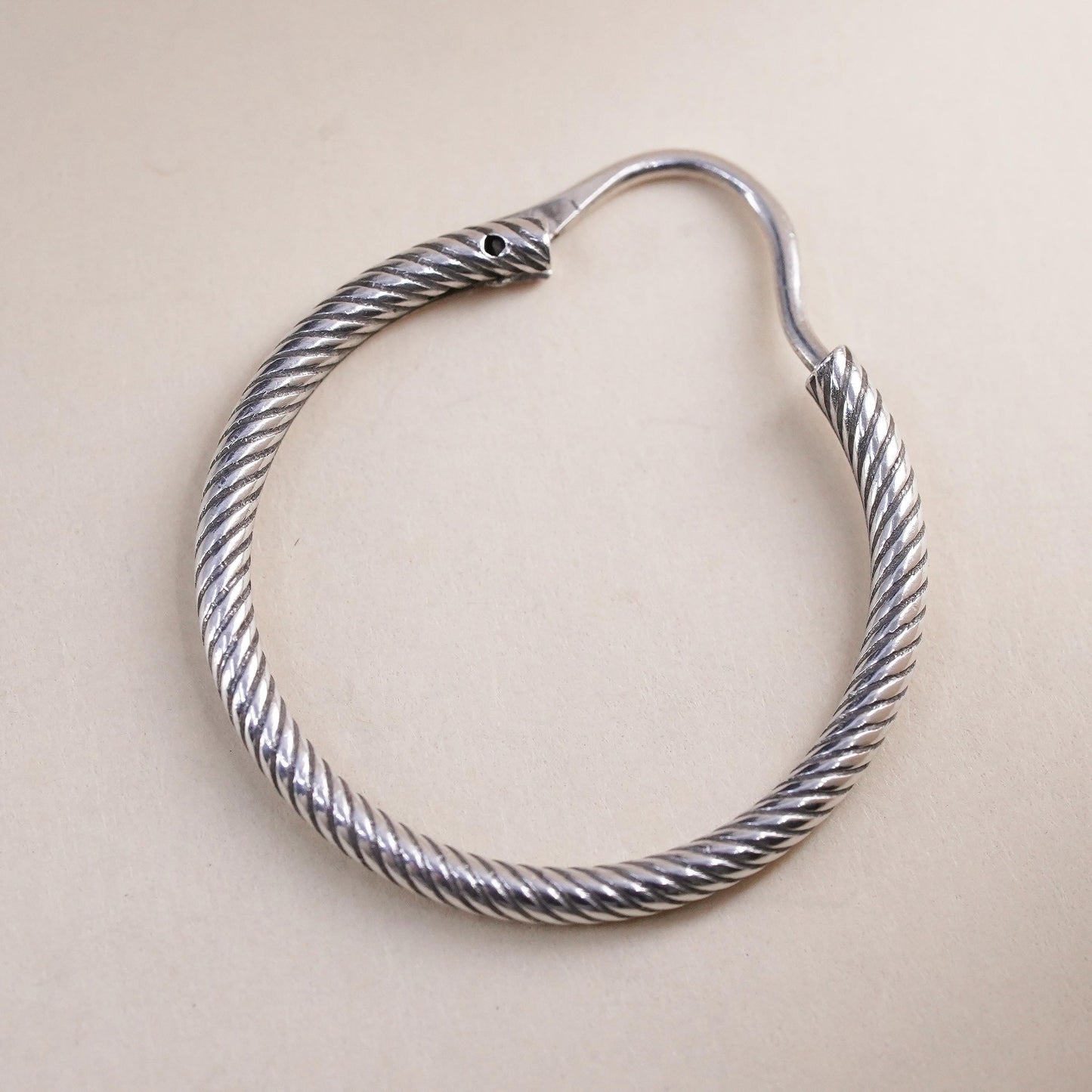 0.75", Vintage sterling silver loop single earring, fashion cable twisted hoop