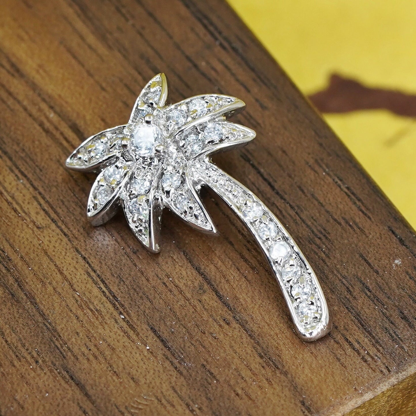 Vintage Sterling silver handmade pendant, 925 palm tree with cluster cz