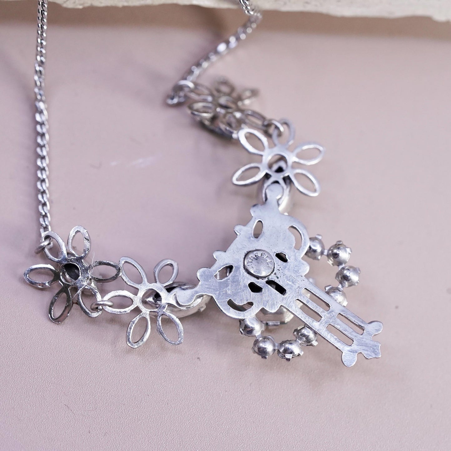 16", vintage white gold GF necklace with blue Rhinestone