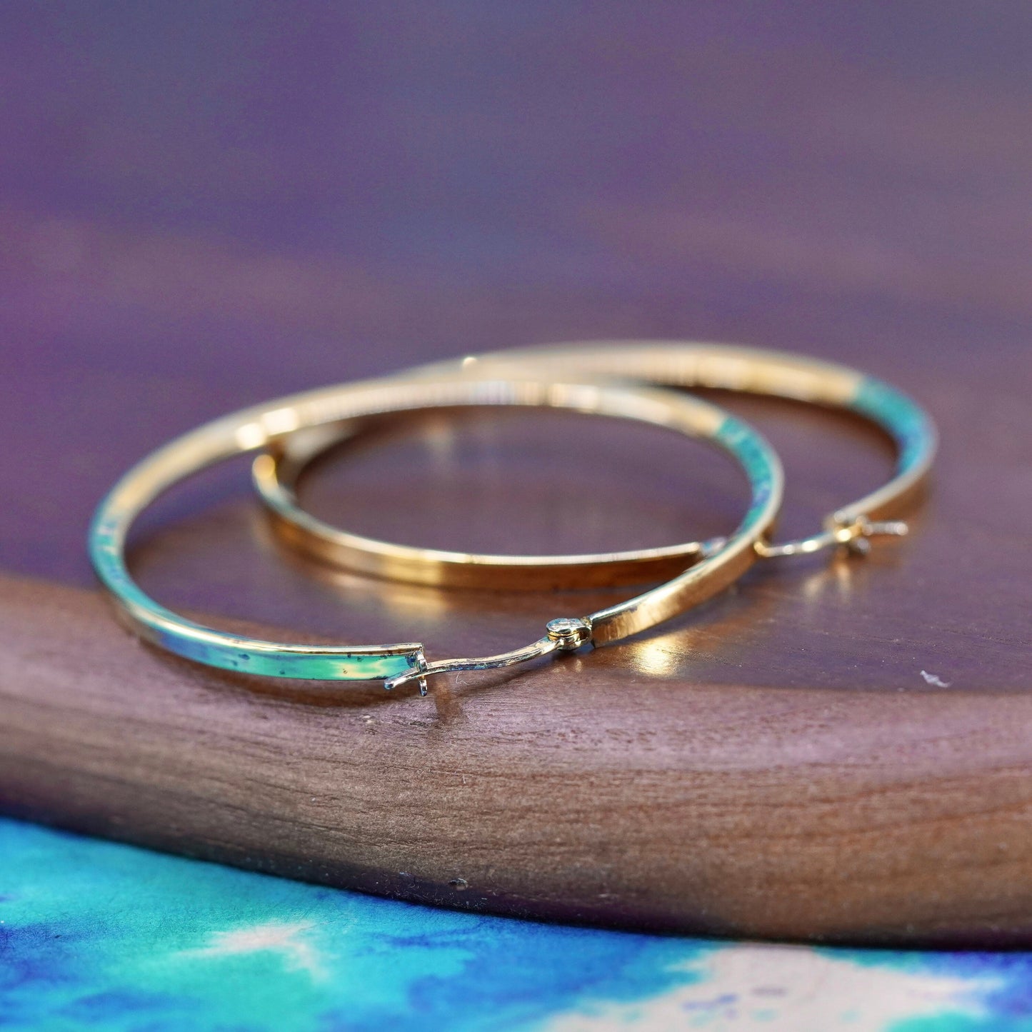 2”, vintage vermeil gold over Sterling silver handmade hoop earrings 925 huggie