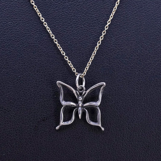 18", yellow gold tone Sterling 925 silver circle necklace w/ butterfly pendant