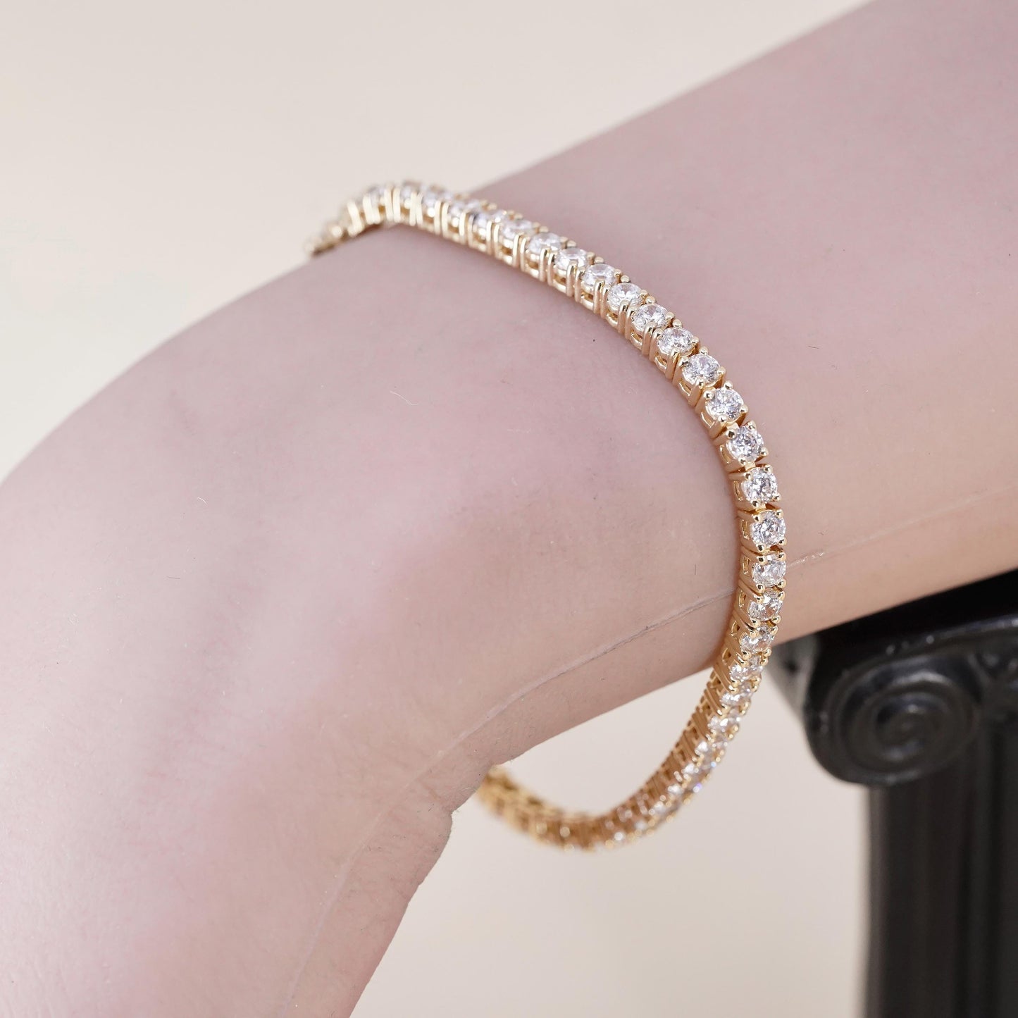 7", Vintage vermeil gold over Sterling 925 silver tennis bracelet with cz