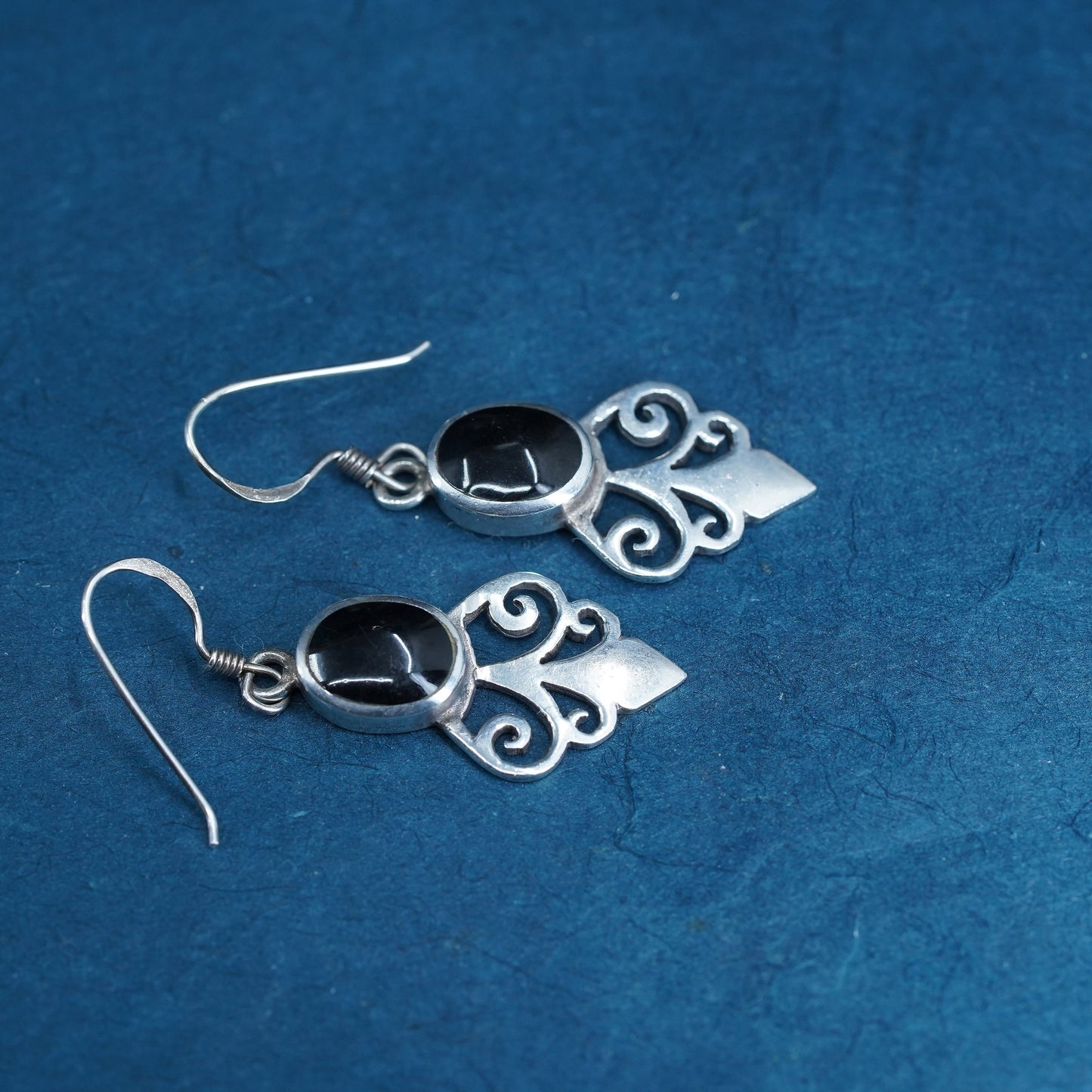 Vintage Sterling 925 Silver Handmade Earrings with oval onyx
