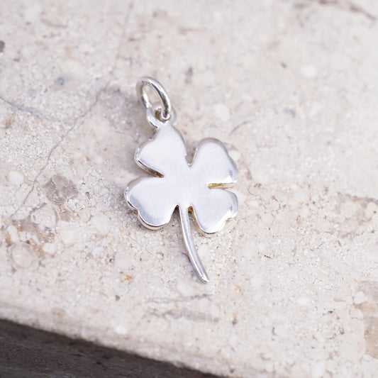 Vintage Sterling 925 silver handmade four leaves lucky clover pendant charm