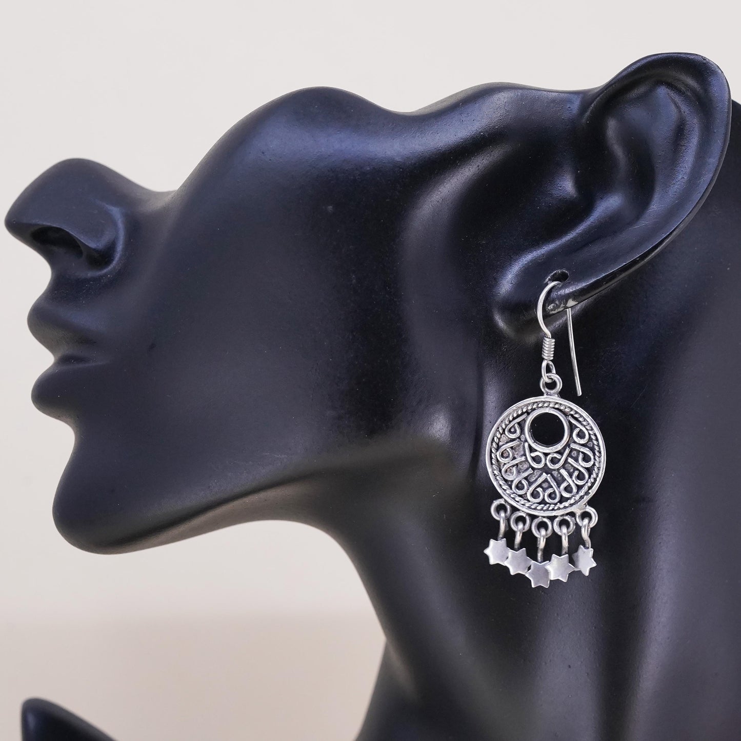 Vintage southwestern Sterling 925 Silver disc single earring with star charms