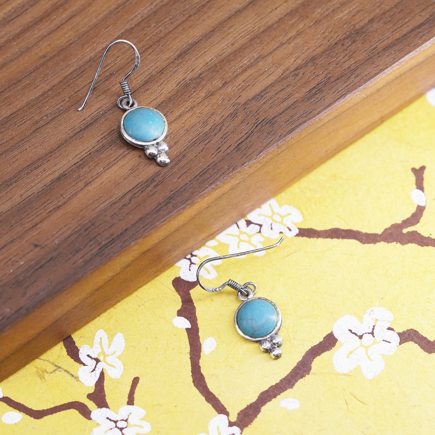 Vintage Sterling 925 silver handmade earrings with turquoise