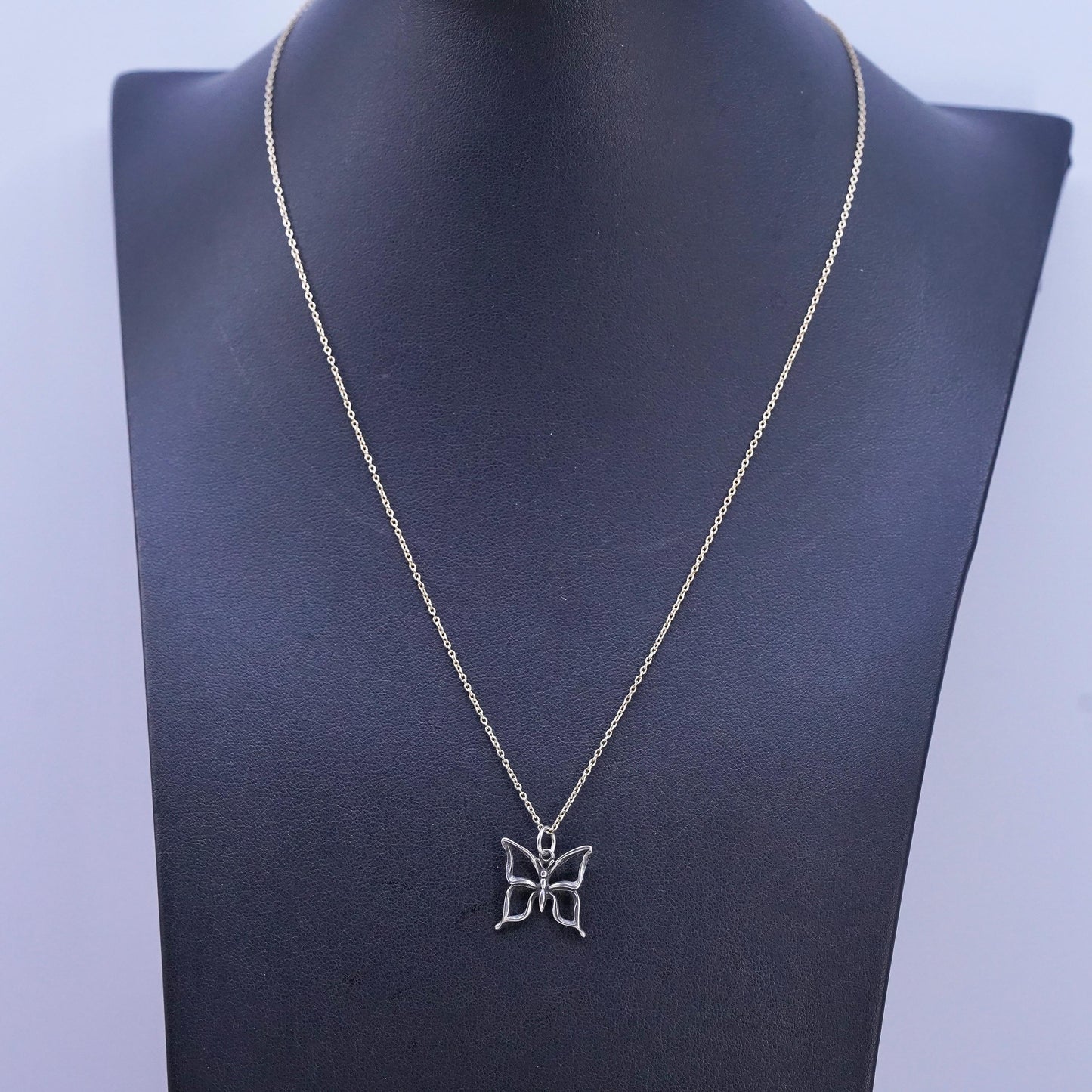 18", yellow gold tone Sterling 925 silver circle necklace w/ butterfly pendant