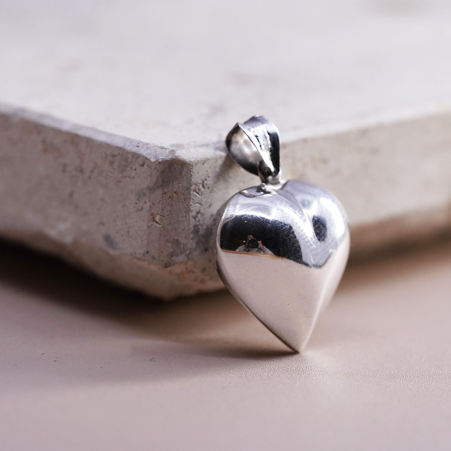 Vintage Sterling silver handmade pendant, puffy 925 heart